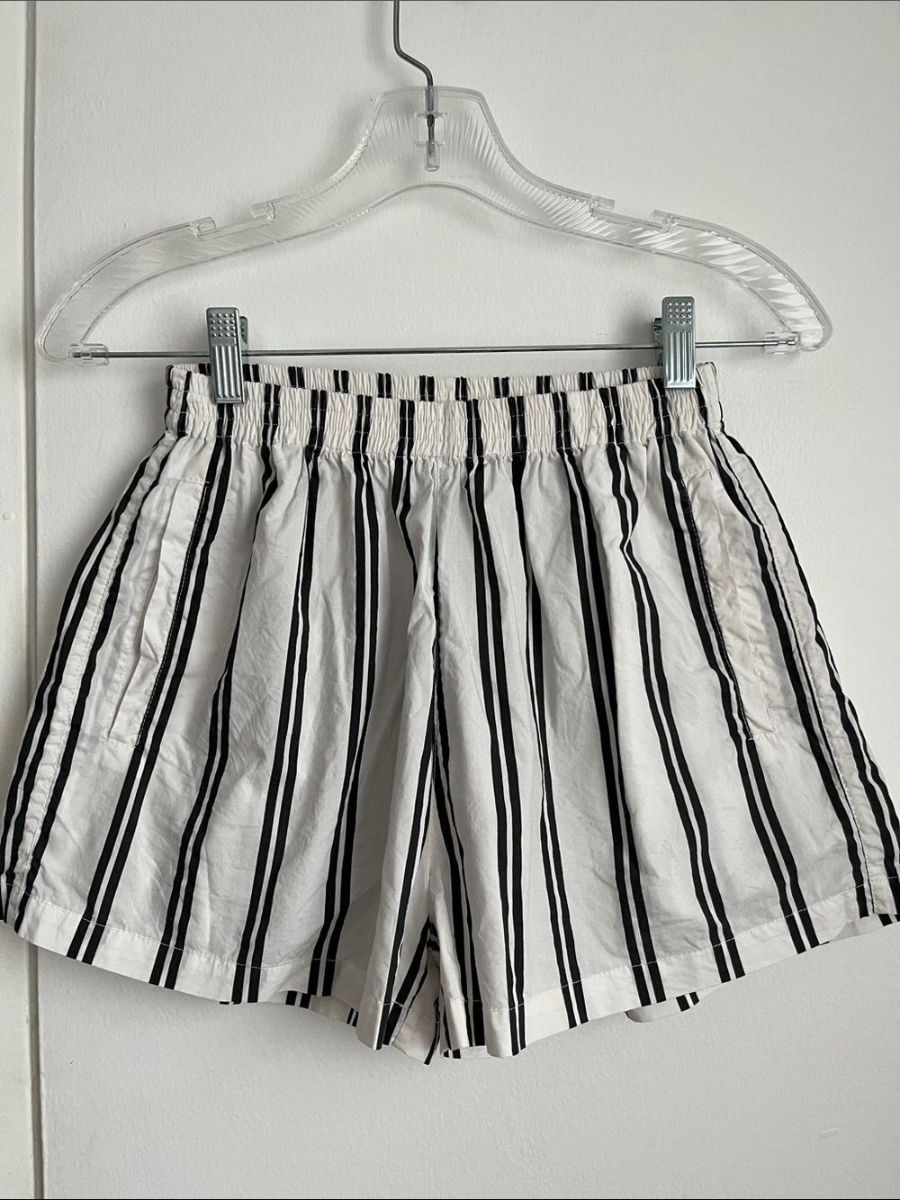 Mikoh Black & White Vertical Stripe Elastic Waist Shorts
